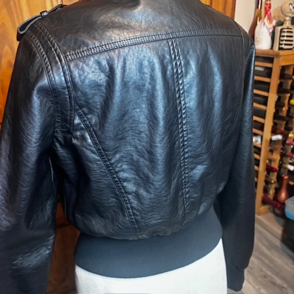 Jou Jou Black Faux Leather Moto Jacket | Size L - Picture 8 of 11